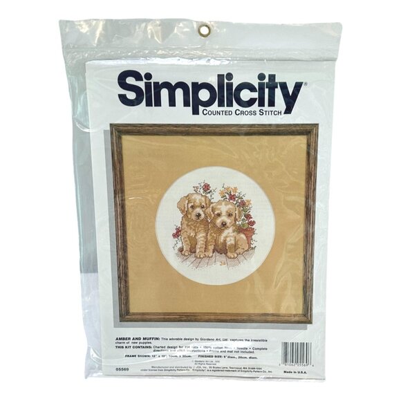 Simplicity Puppies Needlepoint Kit Amber Muffin Counted Cross Dog Vintage New - Picture 1 of 4